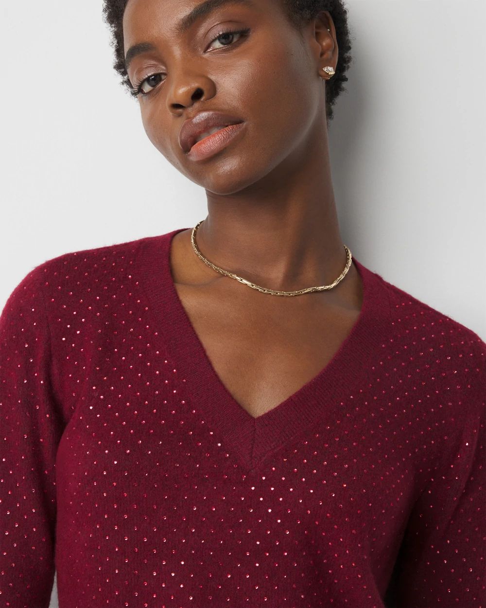 Embellished V Neck Sweater White House Black Market
